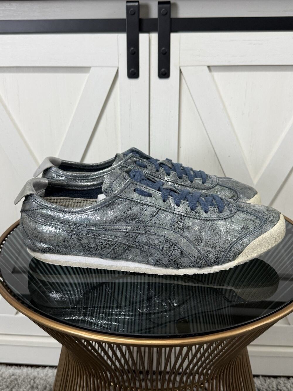 Onitsuka Tiger Mexico 66 Metallic Cracked Silver Blue Retro Men’s Size 11 D829L